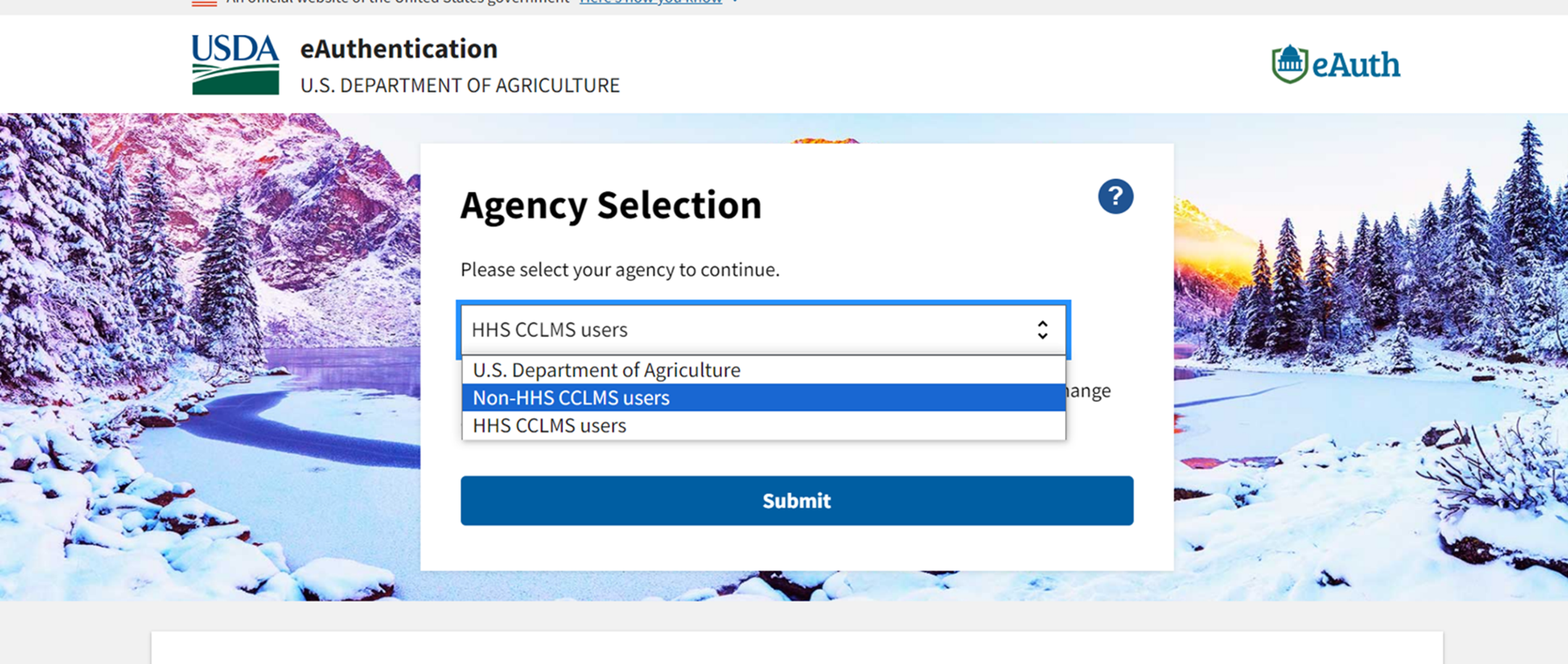 USDA login Page